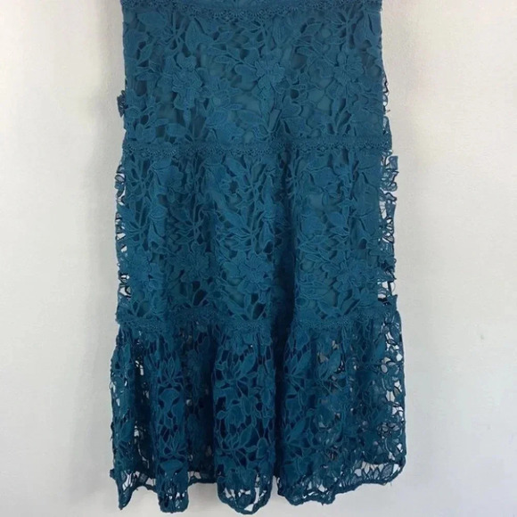 Marchesa Notte Floral Lace Dress 3d Guipure Midi in Jewel Tone Peak Size 6 - Picture 7 of 13